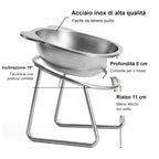 Infografica PappaSana: acciaio inox, inclinazione 15°, profondità 5 cm, rialzo 11 cm